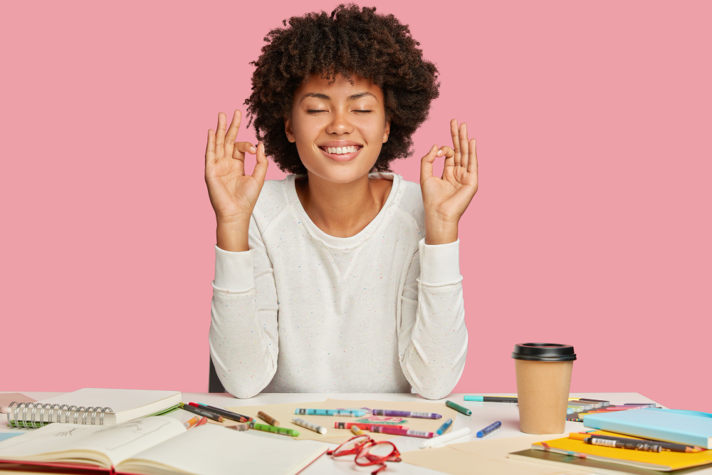 woman holding hands up apply online for a loan